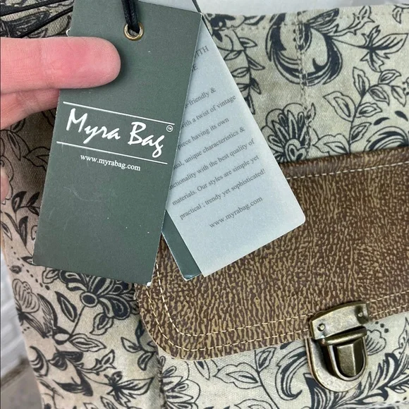 MYRA DOYAN FLORAL CANVAS AND LEATHER ACCENT CROSSBODY BUCKET BAG NWT - Picture 4 of 16